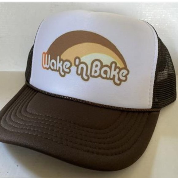 Vintage Wake N' Bake Hat Funny Stoner 420 Adjustable snapback Brown Party Cap - Picture 3 of 3